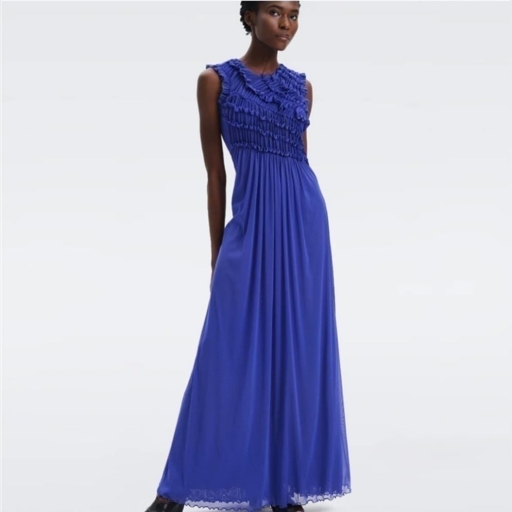 DVF Diane von Furstenbergruffle-detail fluted dress Size Small - Picture 2 of 15